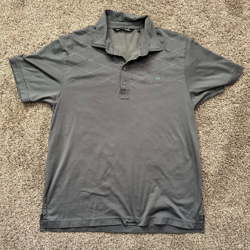 Travis Mathew Dark Gray Argyle Stitched Short Sleeve Polo Size‎ Large